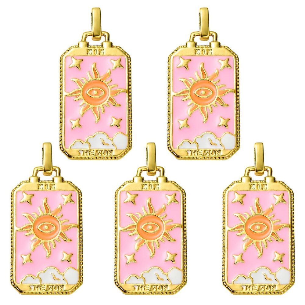 2506 5Pcs Sun Tarot Charms for Jewelry Making Evil Eye Alloy Enamel Pendant